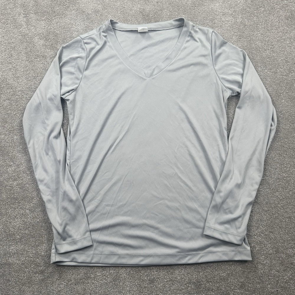 Sport-Tek Women's Long Sleeve‎ V Neck Shirt Size Small Gray Active